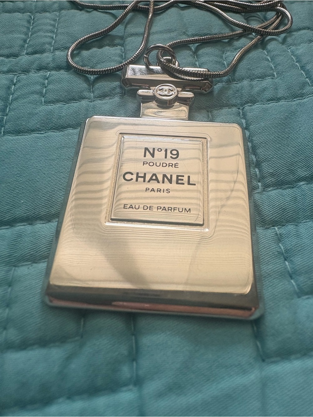 CHANEL N°19 Silver Toned Necklace GUC - Picture 5 of 9